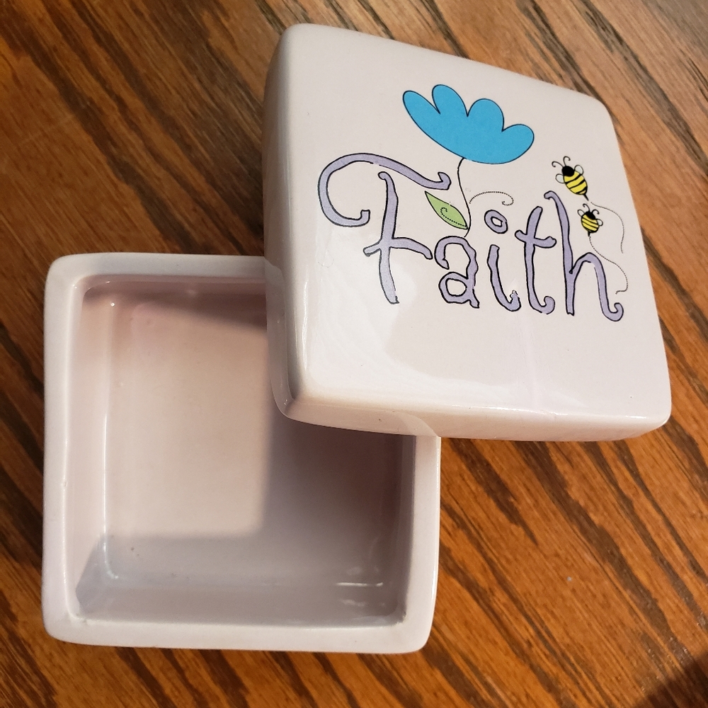 Jewelry Box - Pink Ceramic - Faith, 3" square